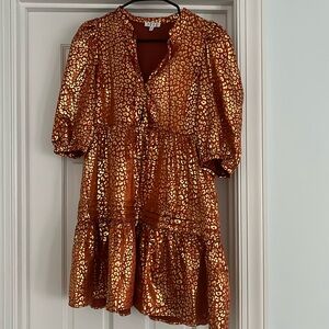 NWOT orange and gold mini dress.
